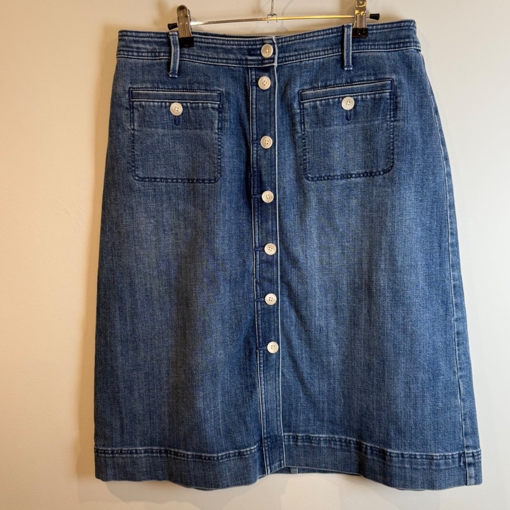 Talbots Denim Midi Skirt Button Front‎ Pockets Blue Size 12